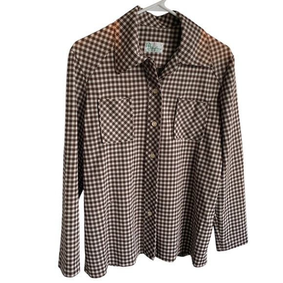 Vintage Gingham Women’s Button Front Shirt Long Sleeve Alan Green 70s Size 16 - Picture 1 of 3